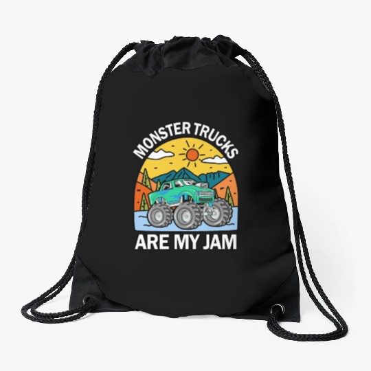 Monster Trucks Are My Jam Vintage Retro Drawstring Bags