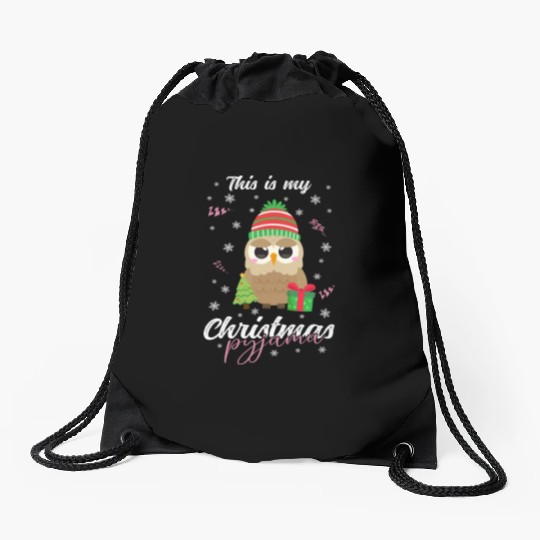 Winter Christmas Pyjama Owl Drawstring Bags