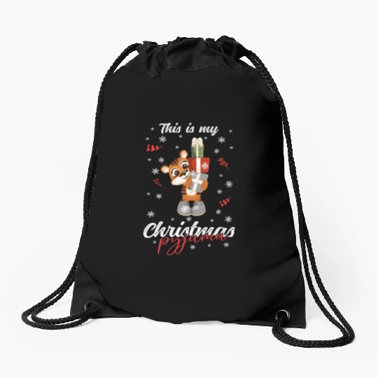 Winter Christmas Pyjama Tiger Drawstring Bags