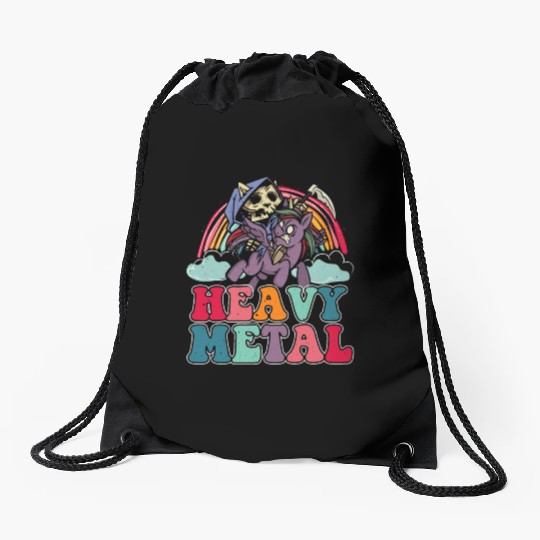 Heavy Grim Unicorn Rainbow Metal Music Lover Rock Drawstring Bags