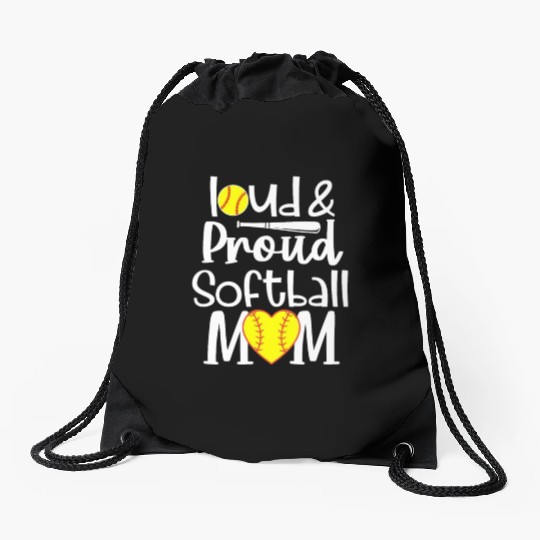 Funny Quote Loud Proud Bleached Softball Mom Drawstring Bags