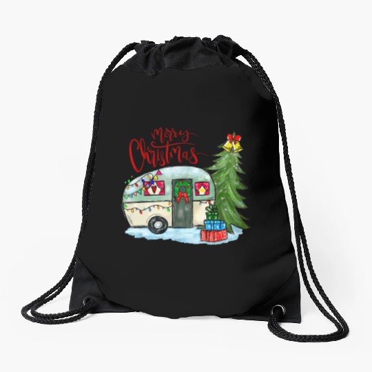 Merry Christmas Happy Camper Funny Camping Life Drawstring Bags