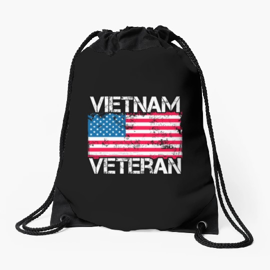 Vietnam Veteran Vintage Us Flag Military Vet Drawstring Bags
