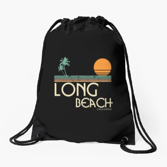 Vintage Long Beach California Drawstring Bags