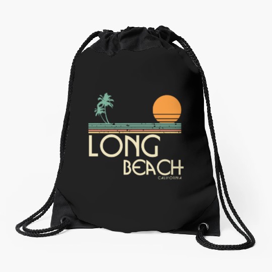 Vintage Long Beach California Drawstring Bags