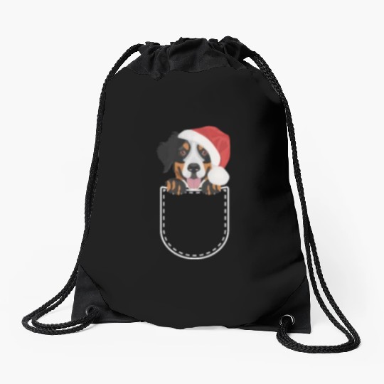 Bernese Mountain Dog Merry Christmas Drawstring Bags