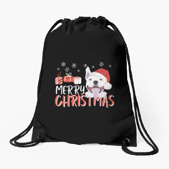 Bull Terrier Merry Christmas Drawstring Bags