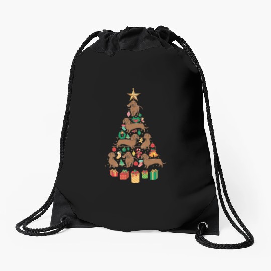 Dachshund Christmas Tree Drawstring Bags