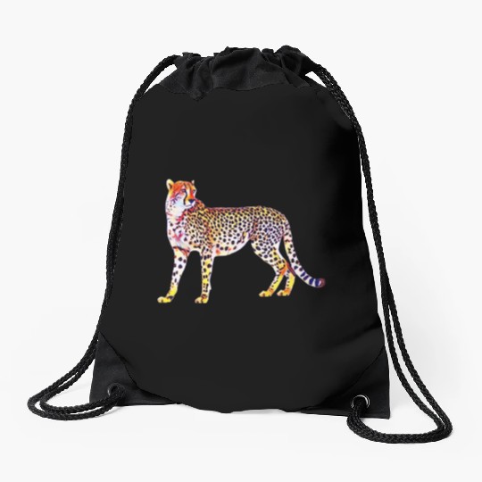 Cheetah Mother with Cubs Motif Predator Cat Animal Drawstring Bags
