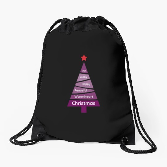 Minimalist Dark Orchid Purple Christmas Pine Drawstring Bags