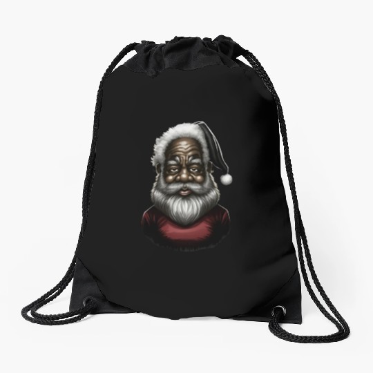 Black Santa, African American Santa Claus Drawstring Bags