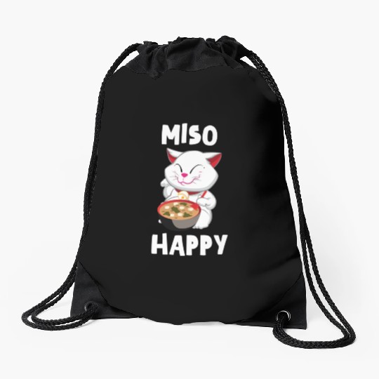 Miso Happy Funny Japanese Cat Miso Drawstring Bags