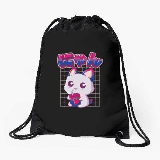 Bisexual Pride Bi Kawaii Cat Strawberry Milk Bisex Drawstring Bags