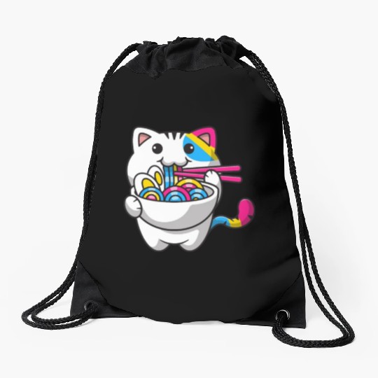 Pansexual Pride Kawaii Cat Ramen Noodles Pansexual Drawstring Bags