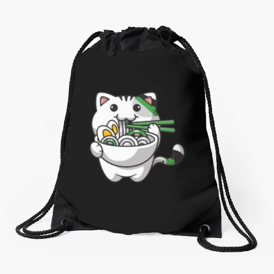 Demiromantic Pride Kawaii Cat Ramen Noodles Drawstring Bags