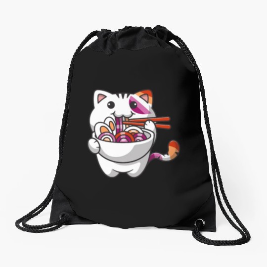 Lesbian Pride Gay Kawaii Cat Ramen Noodles Lesbian Drawstring Bags