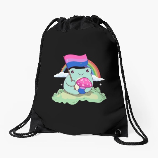 Bisexual Pride Bi Kawaii Frog Mushroom Bisexual Fl Drawstring Bags