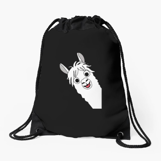 Laughing alpaca comic lama in white with big eyes Drawstring Bags