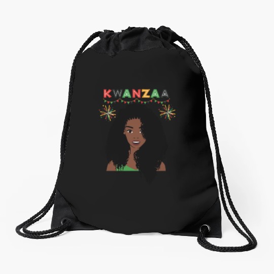 Happy Kwanzaa African Pride Black Woman Drawstring Bags