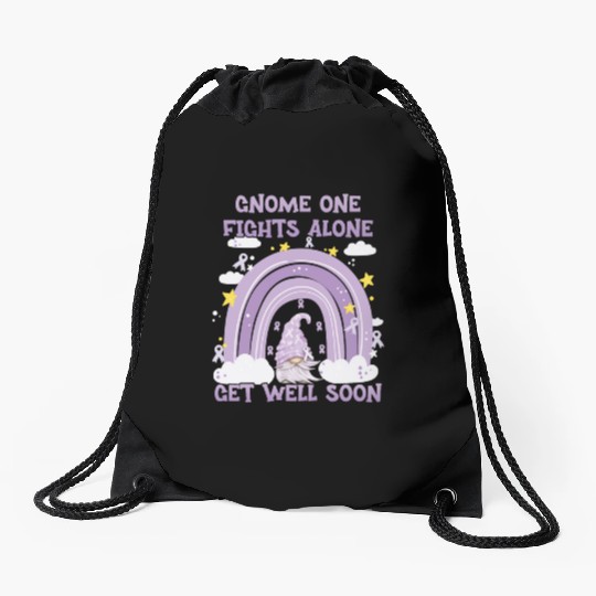 Gnome One Fights Alone Lavender | Fight The Cancer Drawstring Bags