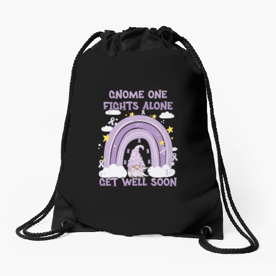 Gnome One Fights Alone Lavender | Fight The Cancer Drawstring Bags