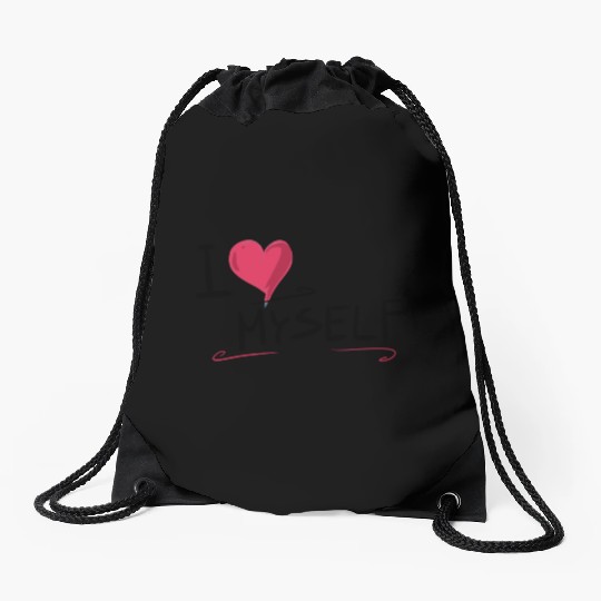 i love me heart text saying Drawstring Bags