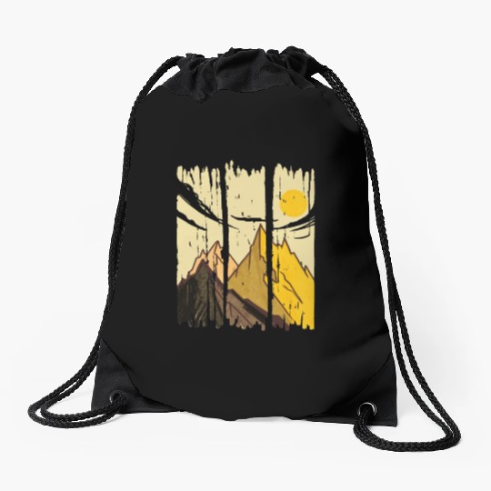 Painted Art Mountains With Sun Drawstring Bags
