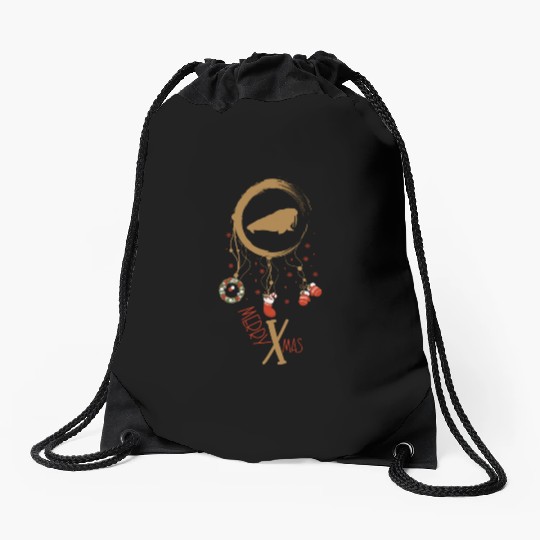 Winter dreamcatcher Christmas Walrus Drawstring Bags