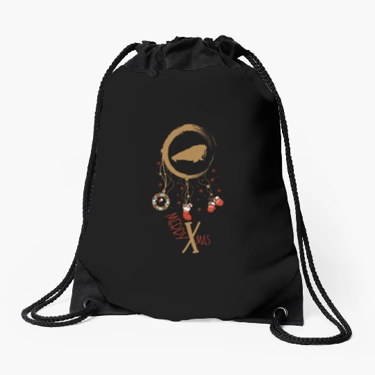 Winter dreamcatcher Christmas Walrus Drawstring Bags