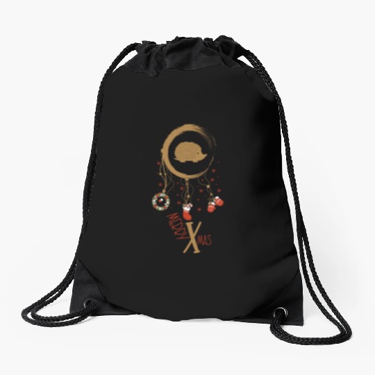 Winter dreamcatcher Christmas Hedgehog Drawstring Bags