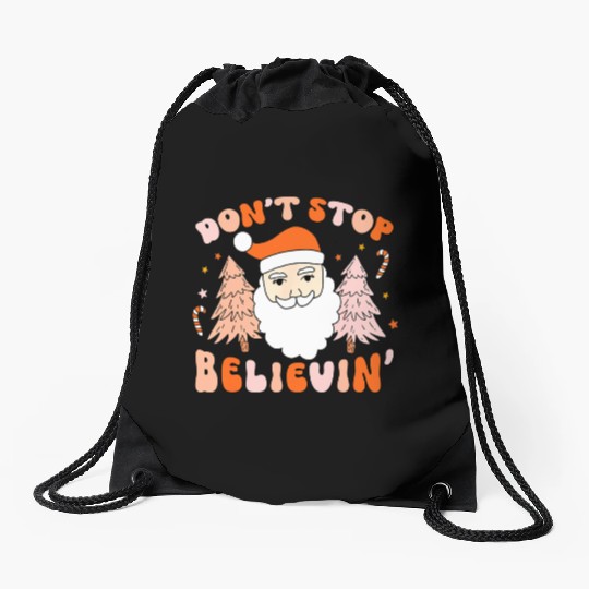 Retro Groovy Don't Stop Believin' Christmas Cute Drawstring Bags