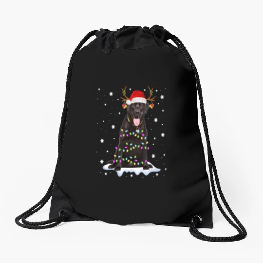 Black Lab Labrador Christmas Tree Light Pajama Dog Drawstring Bags