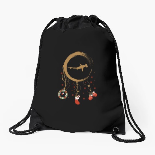 Winter dreamcatcher Christmas Hammerhead Shark Drawstring Bags