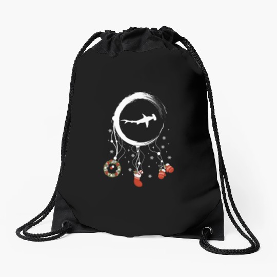 Winter dreamcatcher Christmas Hammerhead shark Drawstring Bags