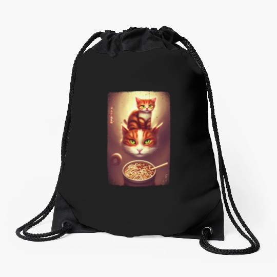 kawaii Japanese cat ramen noodles bowl Drawstring Bags