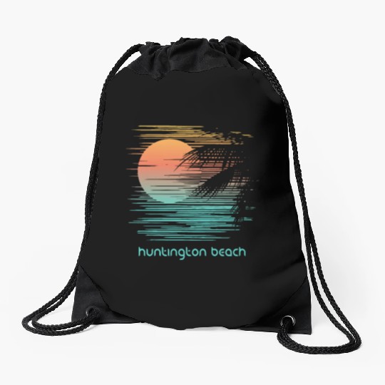 Artistic Huntington Beach California Palm Tree Drawstring Bags