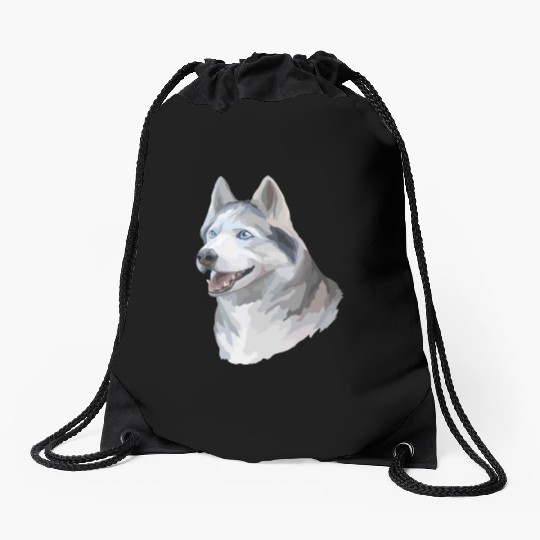 Cute Siberian Husky Dog Watercolor Painting Drawstring Bags