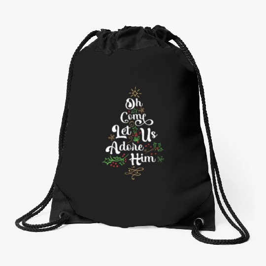 Oh Come Let Us Adore Him Jesus Family Christian Drawstring Bags