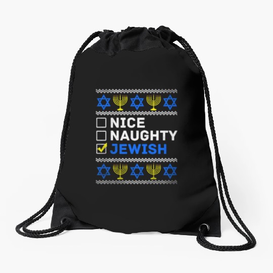 Nice Naughty Jewish Ugly Hanukkah Sweater Chanukah Drawstring Bags