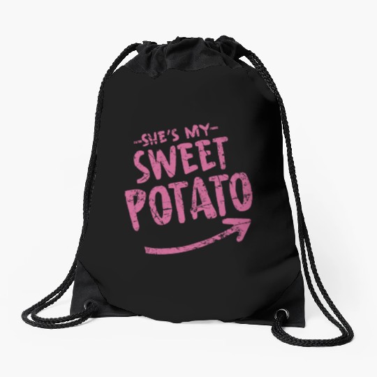 she is my sweet potato Drawstring Bags