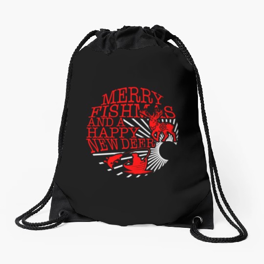 Christmas Drawstring Bags, Merry Fishmas And Happy New Deer