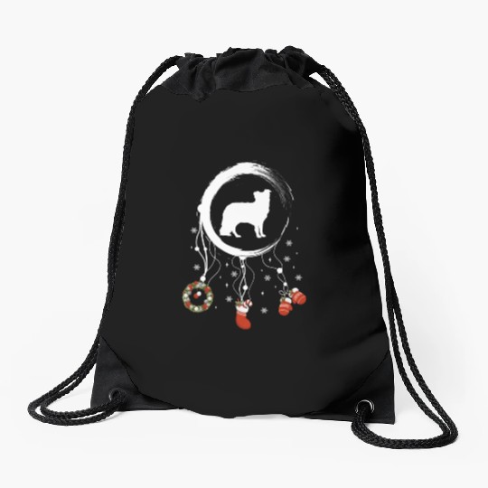 dog dreamcatcher Christmas Border Collie Drawstring Bags