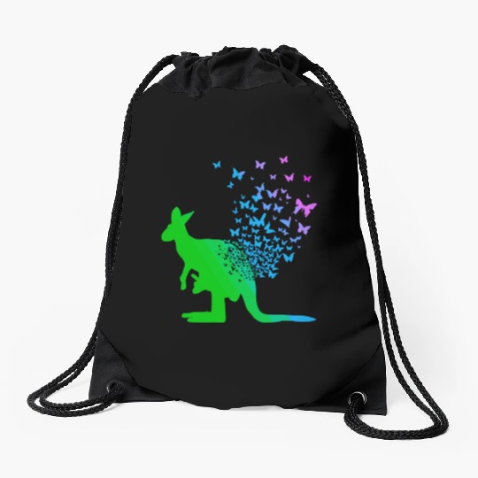 Butterfly & Kangaroo In Nature Australia Kangaroo Drawstring Bags