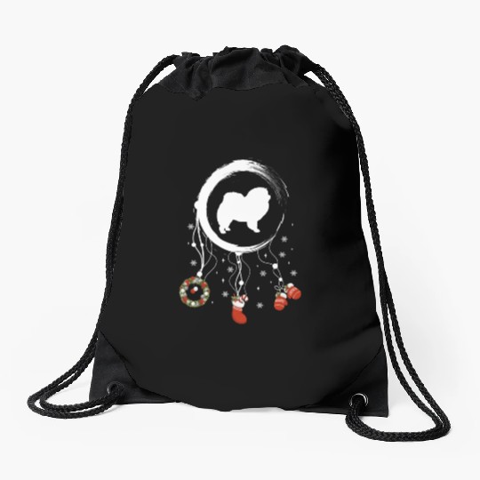 dog dreamcatcher Christmas Chow Chow Drawstring Bags