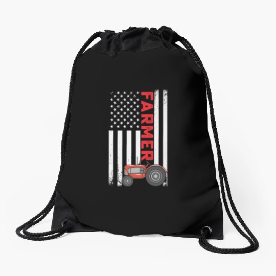 Flag with Tractor Patriotic Farmer Farming Gift Drawstring Bags