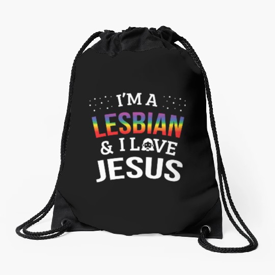 LGBT Gay Pride Lesbian I'm a Lesbian I Love Jesus Drawstring Bags