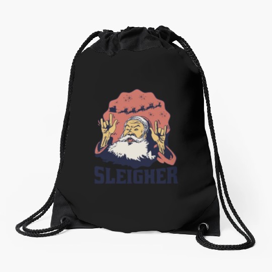 Heavy Metal Santa Sign of the Horns Drawstring Bags