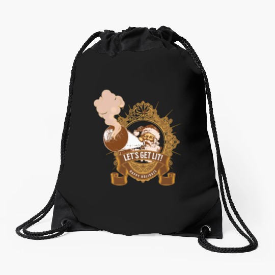 Lets get lit christmas Drawstring Bags