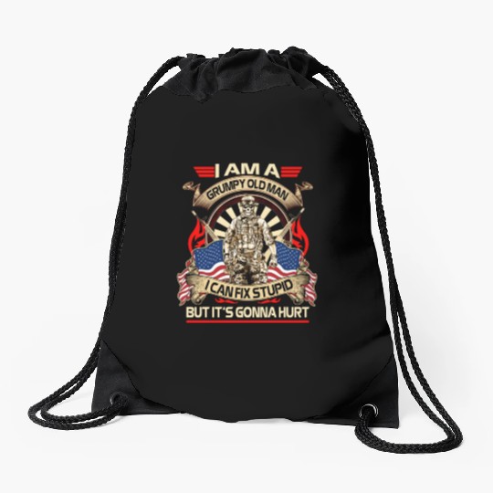 Afghanistan veteran Grumpy old man Drawstring Bags