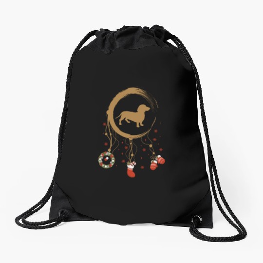 dog dreamcatcher Christmas Dachshund Drawstring Bags